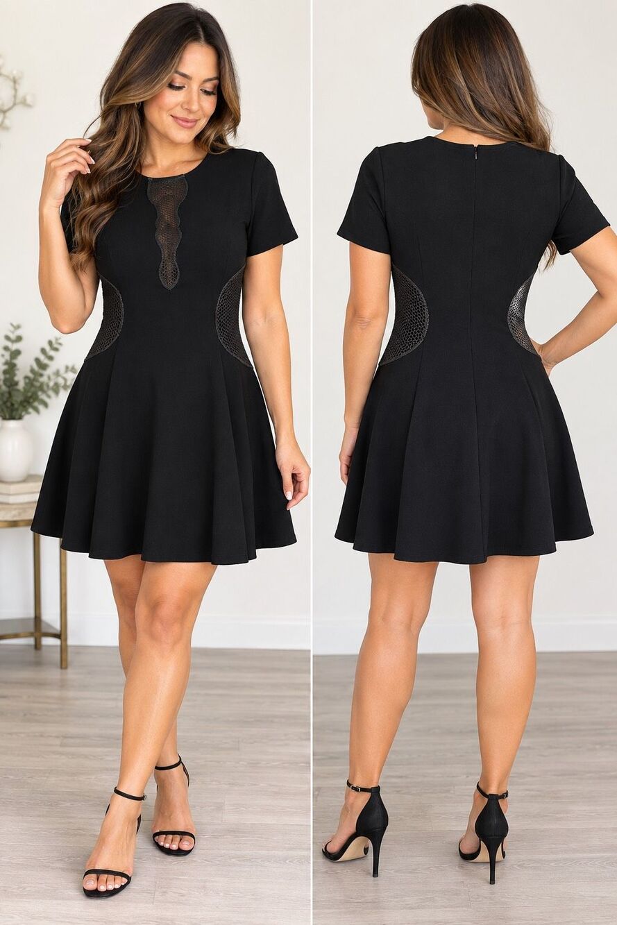 Sachin + Babi Black Mesh Cutout Fit Flare Mini Cocktail Dress Size 8
